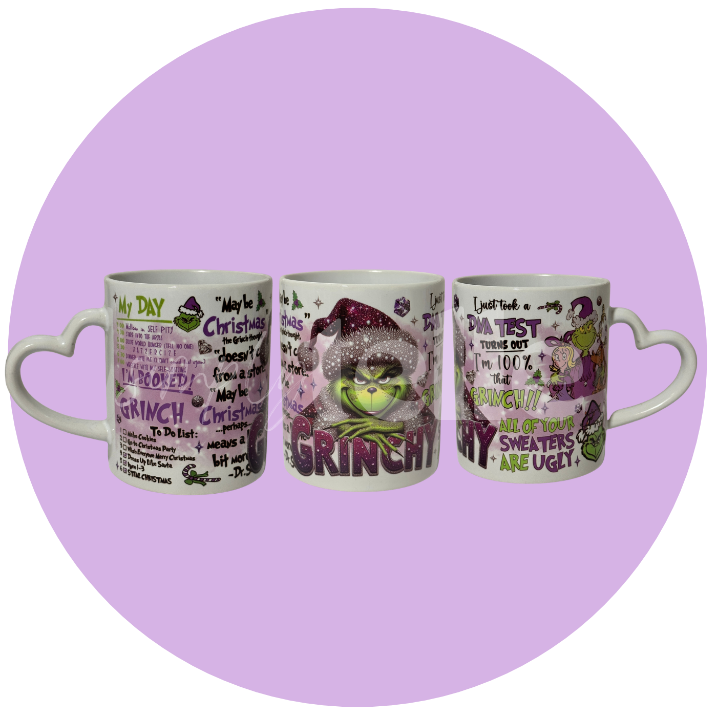 Purple Xmas Man - White Heart Handle Mug