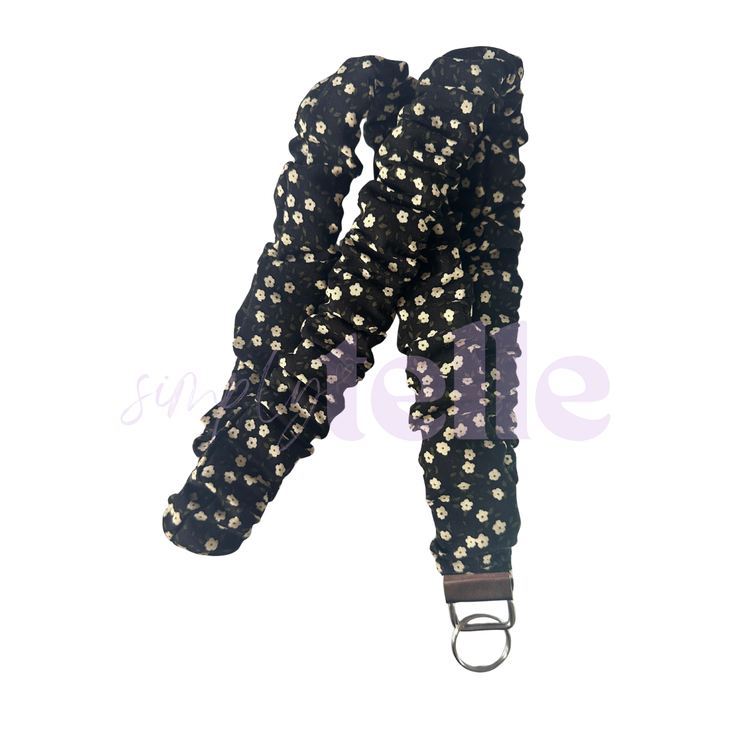 Black Floral Daisy - Scrunch Lanyard