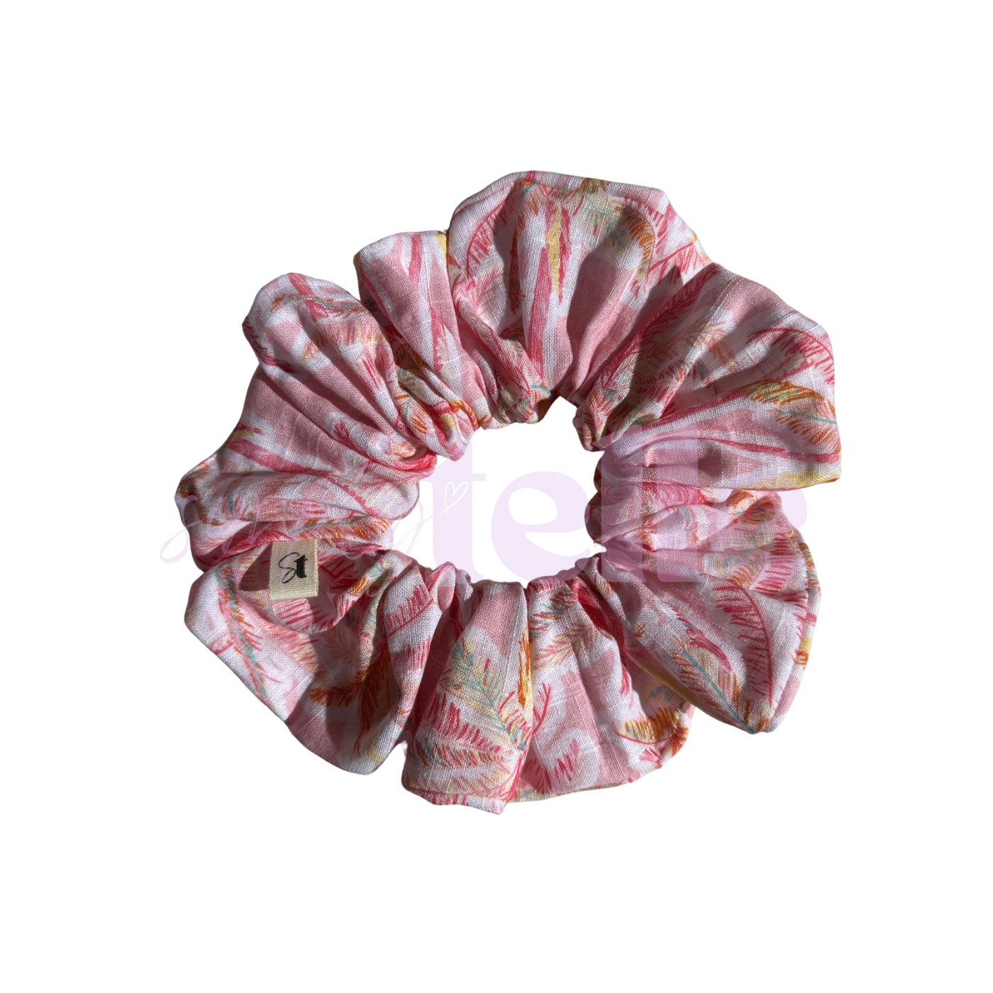 Pink Tropical Linen - Regular Scrunchie