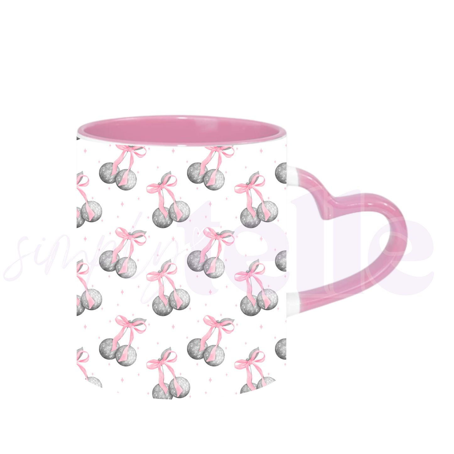 Disco Cherry Bow | Pink Heart Handle Mug