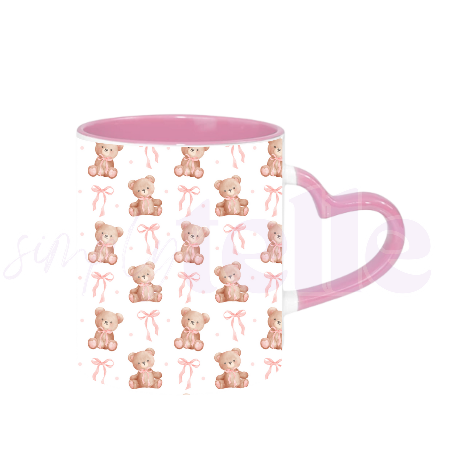 Cutesy Bear & Bow | Pink Heart Handle Mug