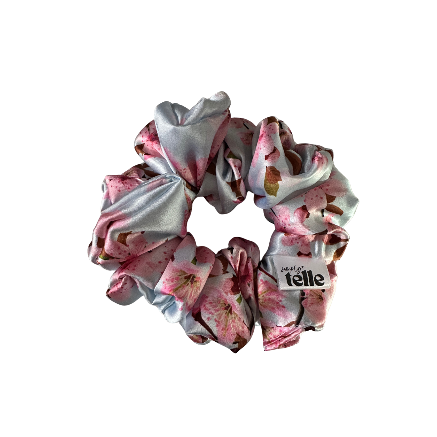 Blue Cherry Blossom Satin - Regular Scrunchie