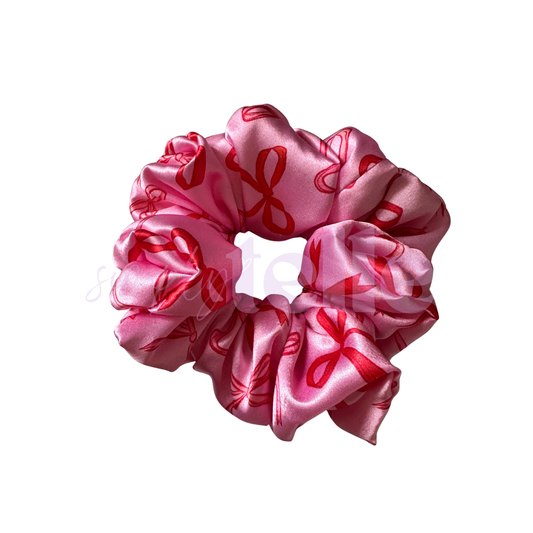 Pink Bow Satin - Scrunchie