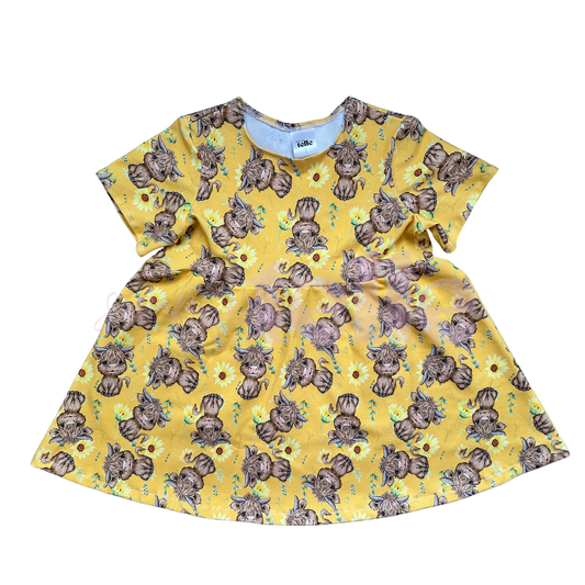Sunflower Highland Cow Spring Dress - Kids