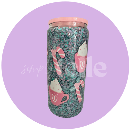 Blue & Pink Xmas Vibes | 16oz Glass  | Snow Globe Tumbler