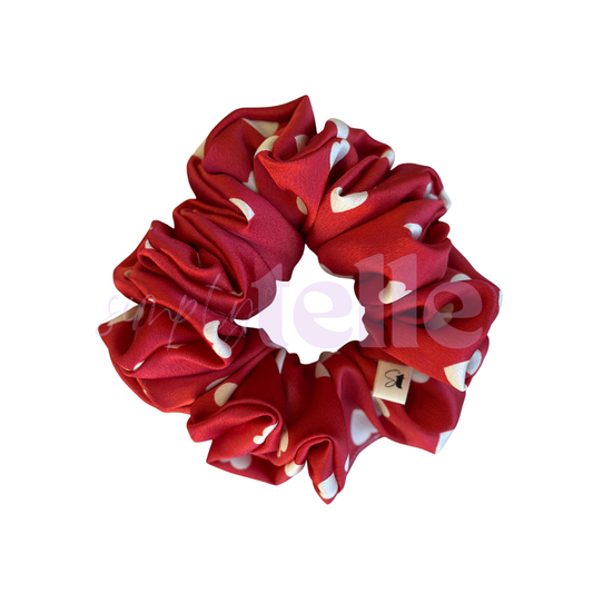 Red Hearts Satin - Scrunchie
