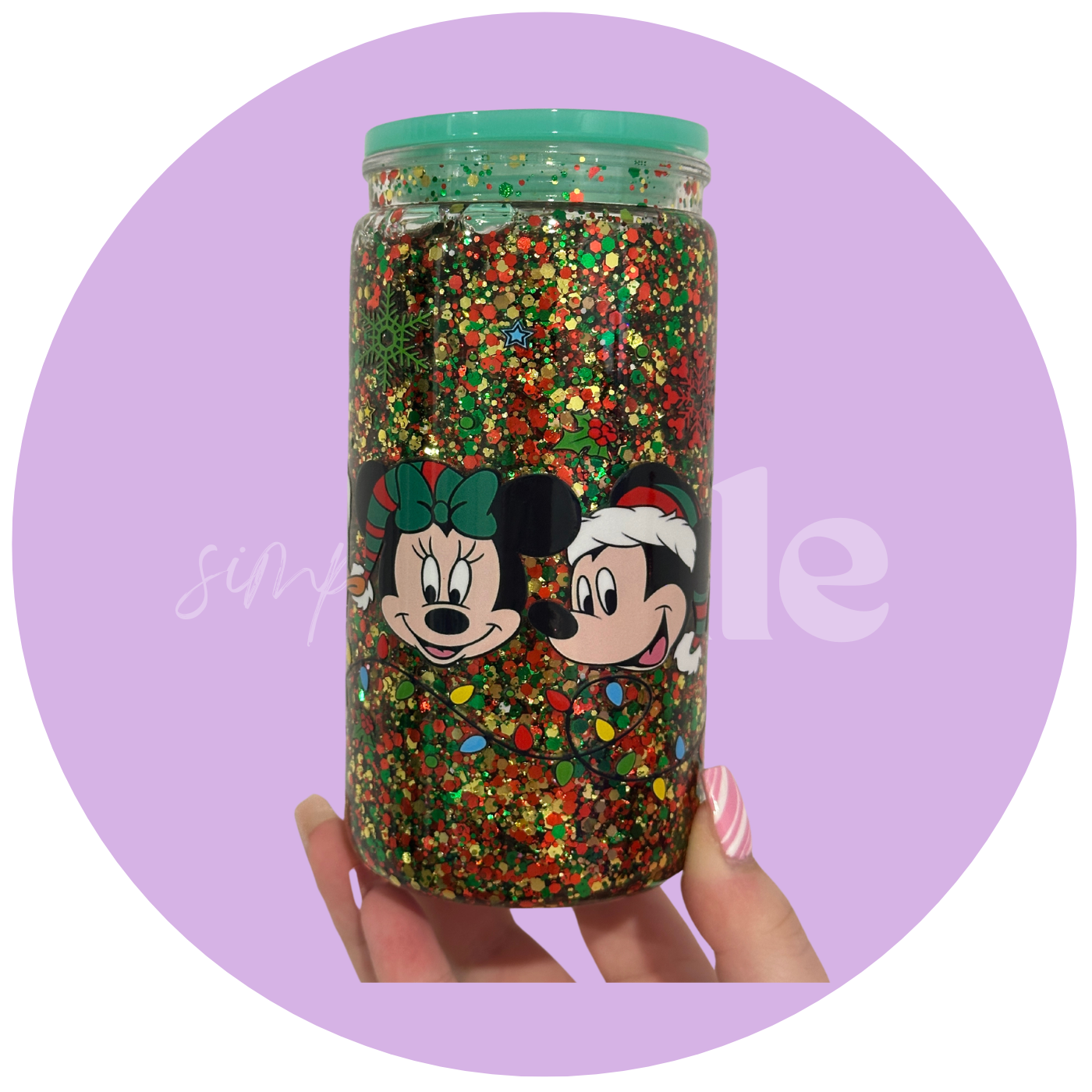 Mouse And Friends Face Xmas - 16oz Acrylic Snow Globe Tumbler