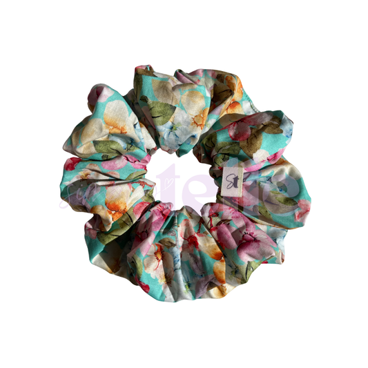Aqua Petals - Regular Scrunchie