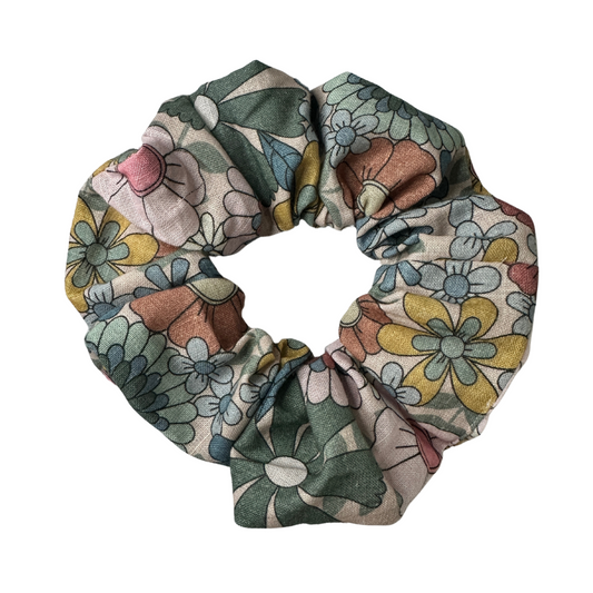 Neutral Linen Flowers - Regular Scrunchie
