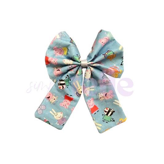 Blue Pink Pigs - Hair Bow