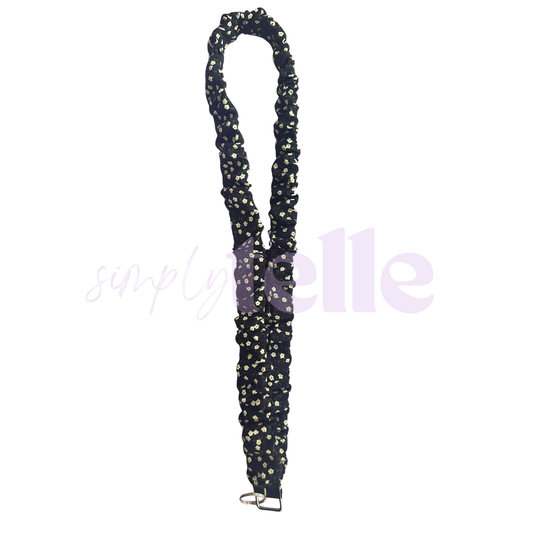 Black Floral Daisy - Scrunch Lanyard