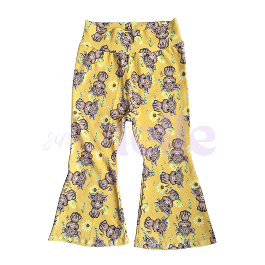 Sunflower Highland Cow - Kids Flare Pants