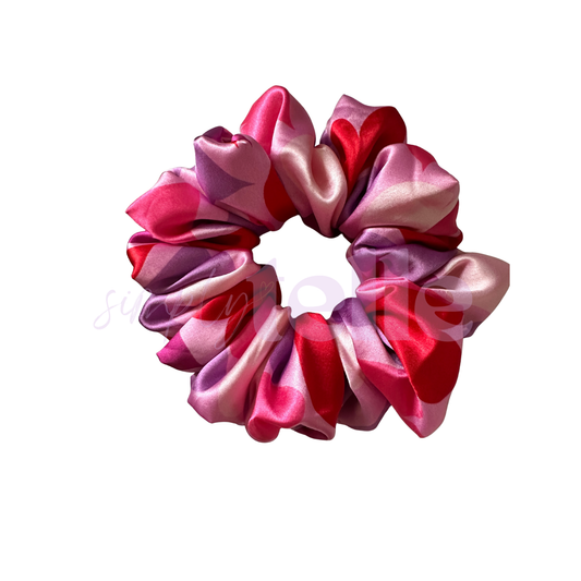 Purple Pink Hearts Satin - Scrunchie