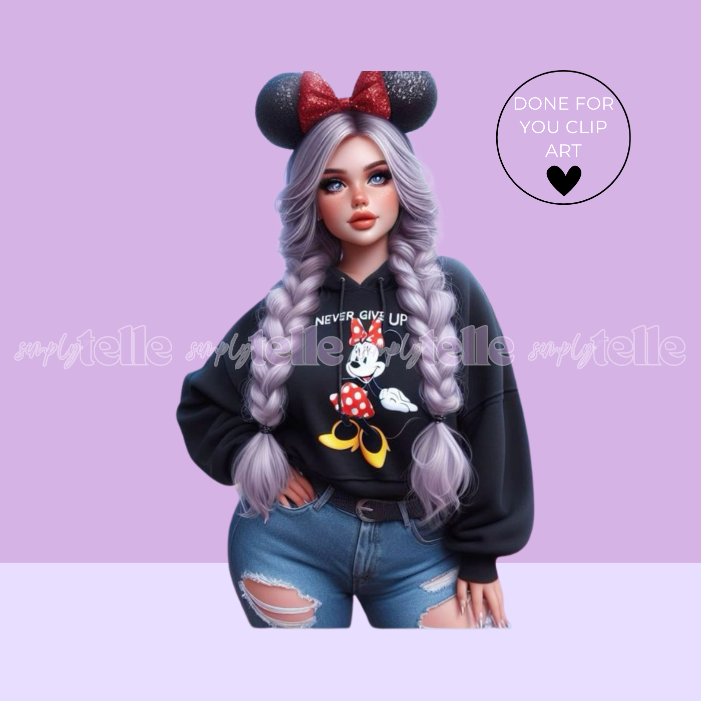 Cutesy Mouse Girl - Digital Illustration - Clip Art - UVDTF Designs - Sublimation