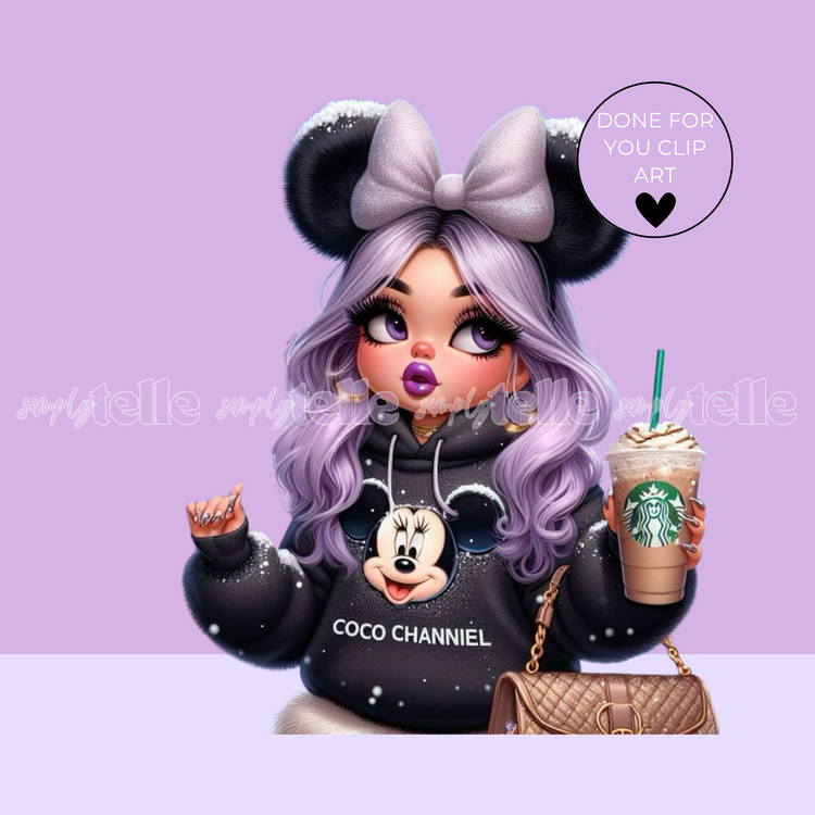 Purple Cute Mouse Ear Girl Jumper Coco - Digital Illustration - Clip Art - UVDTF Designs - Sublimation