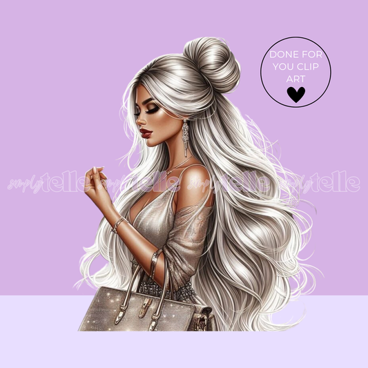 Bougee Luxurious Girl Blonde Hair | Tattoo Girl Digital Designs | Clip Art | UVDTF Designs | Sublimation
