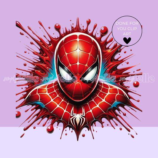 Vibrant Red Spider Man Splash - Digital Illustration - Clip Art - UVDTF Designs - Sublimation