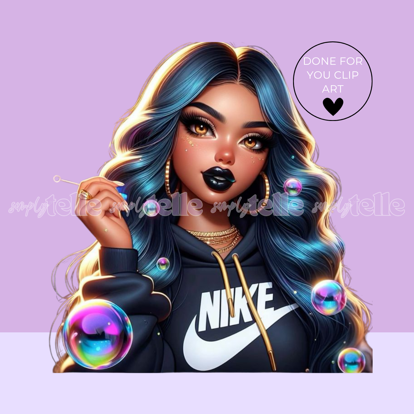 Dark Hair Hoodie Girl - Digital Illustration - Clip Art - UVDTF Designs - Sublimation