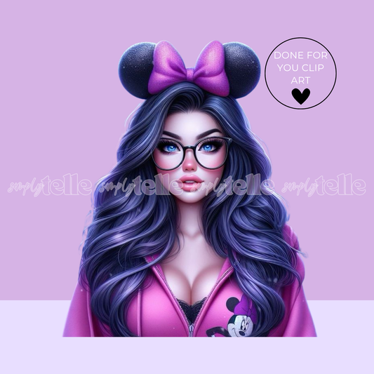Purple Girl Nerd Mouse - Digital Illustration - Clip Art - UVDTF Designs - Sublimation