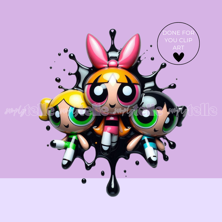 Glossy Power Girls - Digital Illustration - Clip Art - UVDTF Designs - Sublimation