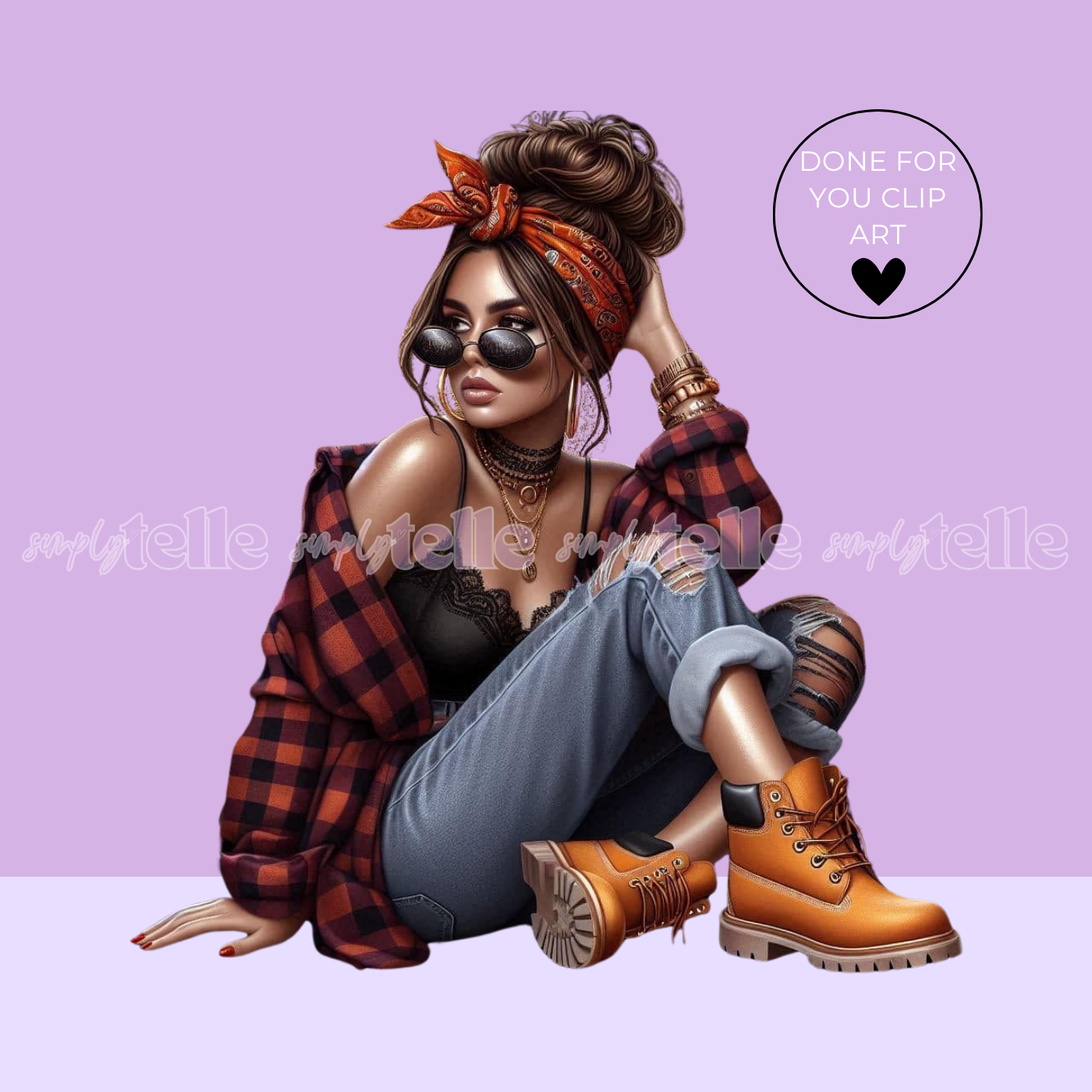 Grungy Western Girl - Digital Illustration - Clip Art - UVDTF Designs - Sublimation