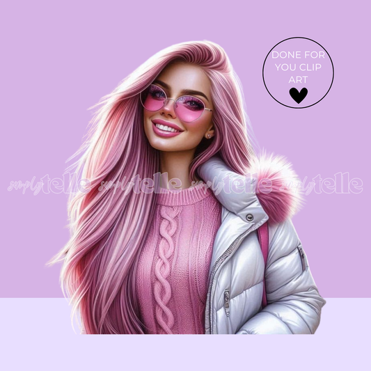 Pink Hair Girl - Digital Designs - Clip Art - UVDTF Designs - Sublimation