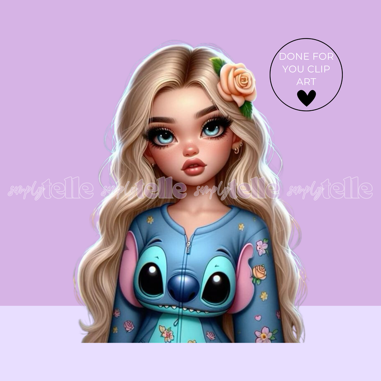 Cheeky Girl with Blue Alien Outfit - Digital Illustration - Clip Art - UVDTF Designs - Sublimation