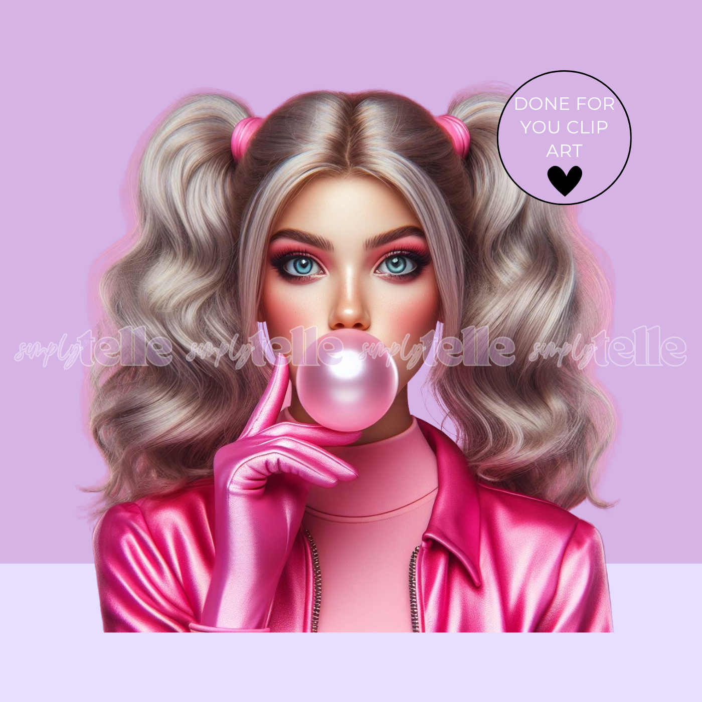 Blonde Pink Girl Bubble - Digital Illustration - Clip Art - UVDTF Designs - Sublimation