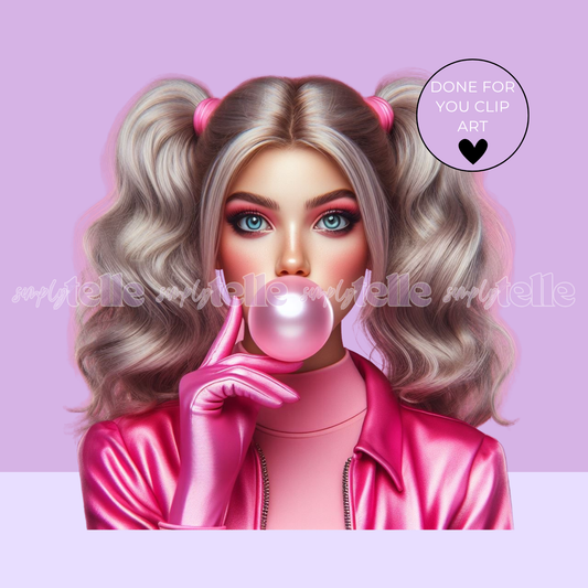 Blonde Pink Girl Bubble - Digital Illustration - Clip Art - UVDTF Designs - Sublimation