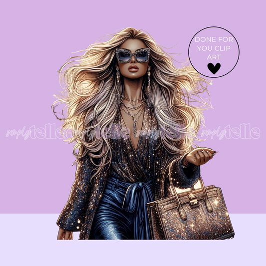 Glamourous Woman - Digital Illustration - Clip Art - UVDTF Designs - Sublimation