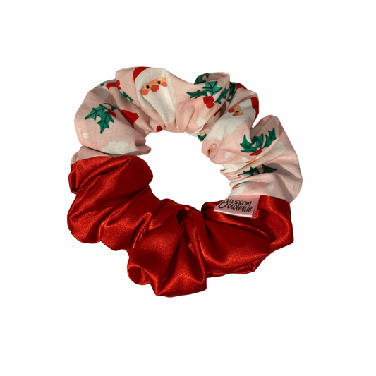 Ruby Red Satin & Pink Santa Scrunchie | Duo Tone