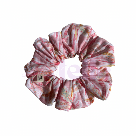 Pink Tropical Linen - Regular Scrunchie