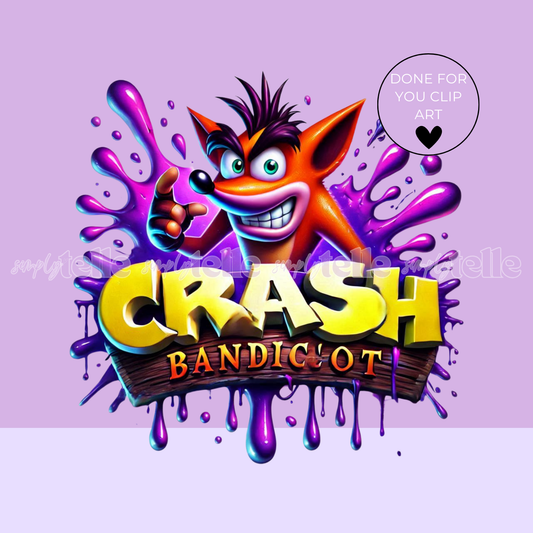 Bandicoot Splash Crash - Digital Illustration - Clip Art - UVDTF Designs - Sublimation