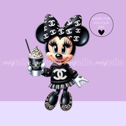 Black & White Cutesy Mouse Girl - Digital Illustration - Clip Art - UVDTF Designs - Sublimation