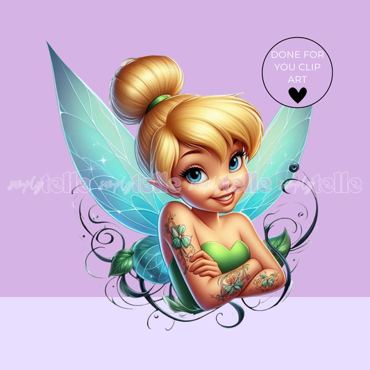Cutesy Smiling Fairy - Digital Illustration - Clip Art - UVDTF Designs - Sublimation