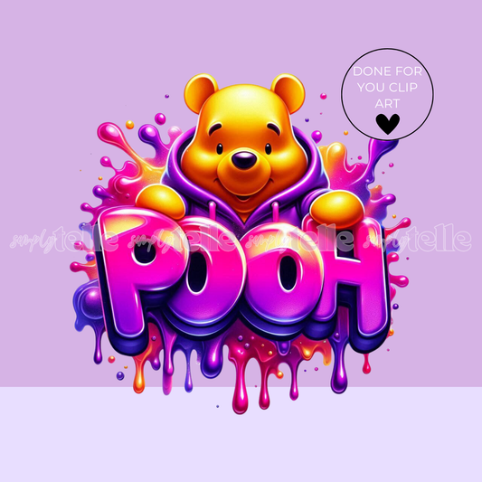 Pooh Name & Bear - Digital Illustration - Clip Art - UVDTF Designs - Sublimation
