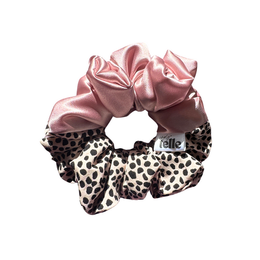 Snow Leopard & Dusty Pink Satin Scrunchie | Duo Tone