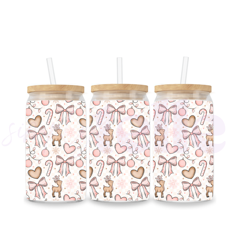 Cutesy Light Pink Xmas - 16oz Stainless Steel Tumbler Sublimated