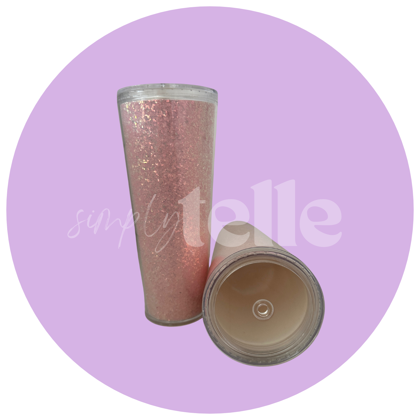 24oz Pink Glitter Paper Fill Tapered Acrylic Tumbler Blank With Flat Lid