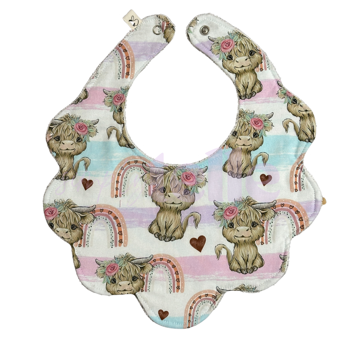 Pastel Highland Cow - Bib Scallop