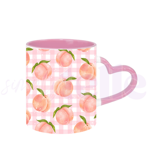 Peachy Gingham | Pink Heart Handle Mug