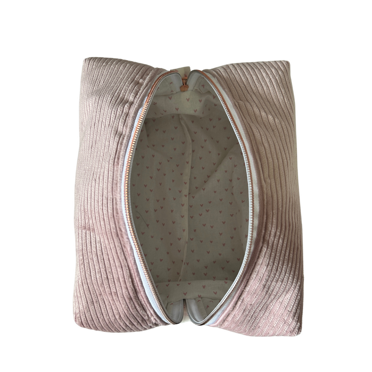 Pink Corduroy White Hearts | Large Boxy Bag Carry All