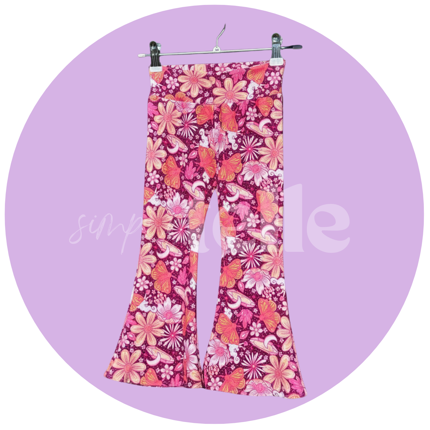 Purple Bloom and Flutter - Kids Flare Pants