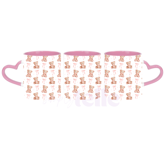 Cutesy Bear & Bow - Pink Heart Handle Mug