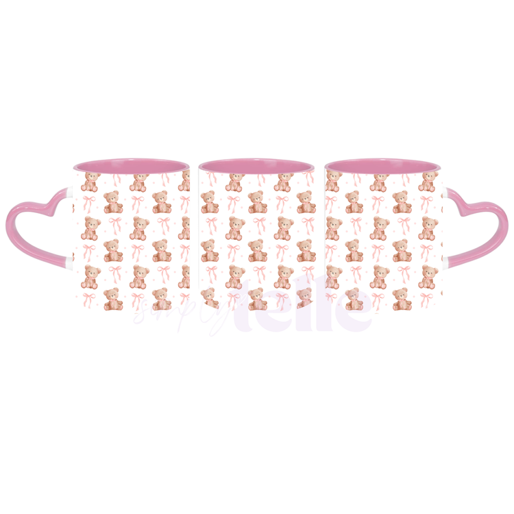 Cutesy Bear & Bow - Pink Heart Handle Mug