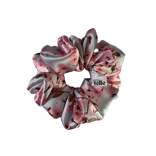 Blue Cherry Blossom Satin - XL Scrunchie