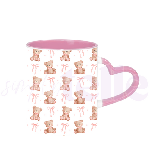 Cutesy Bear & Bow | Pink Heart Handle Mug