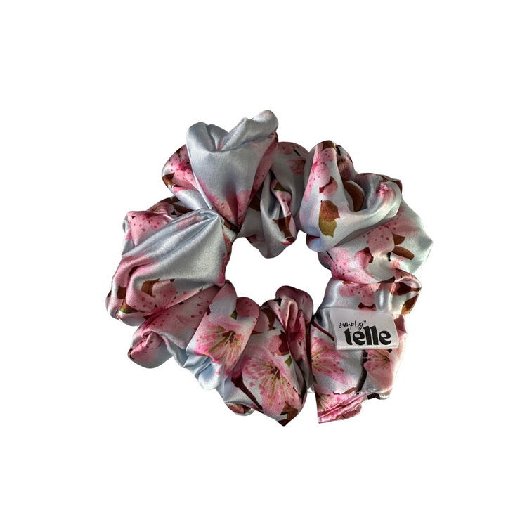 Blue Cherry Blossom Satin - Scrunchie