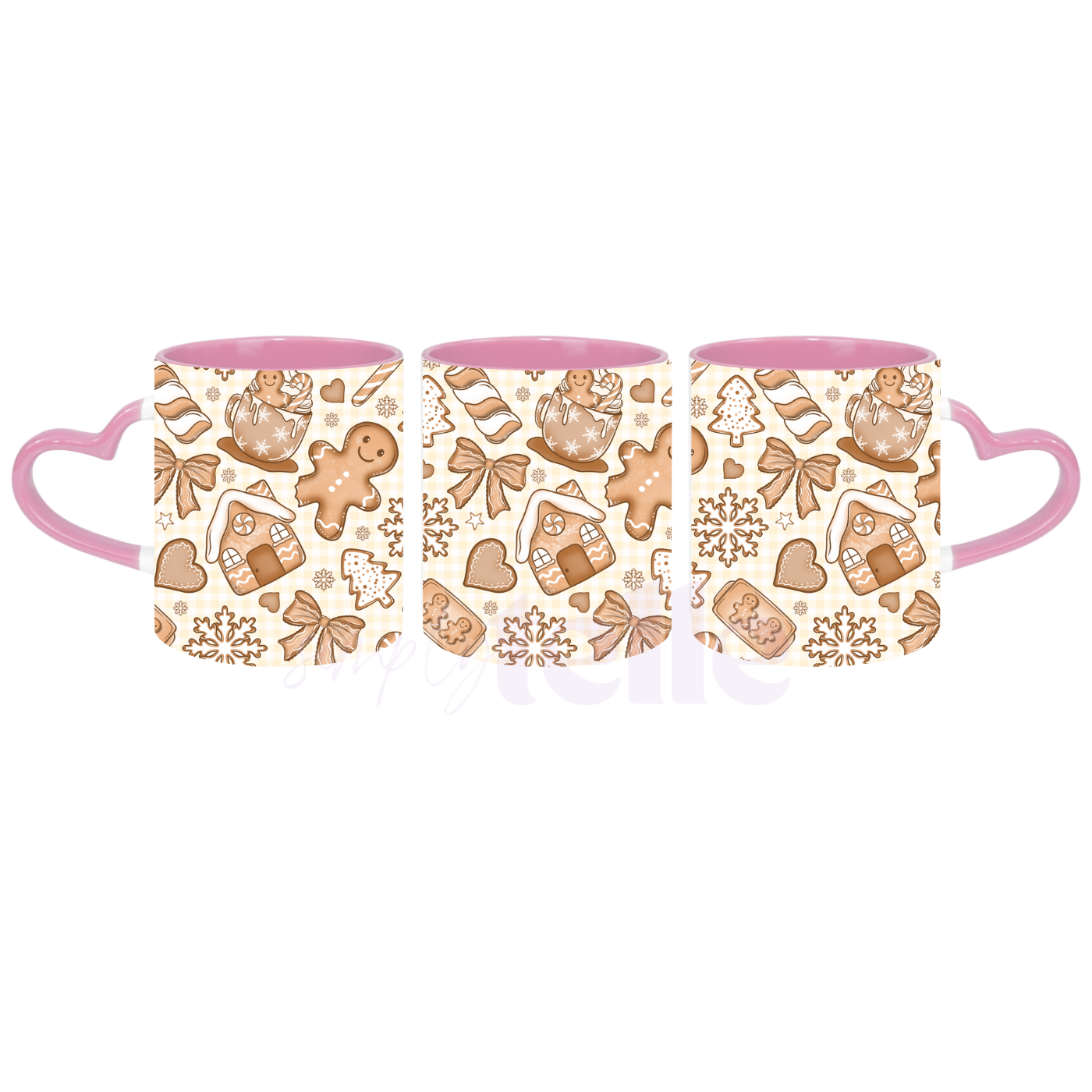 Gingerbread Xmas - Pink Heart Handle Mug