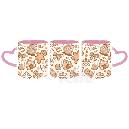 Gingerbread Xmas - Pink Heart Handle Mug